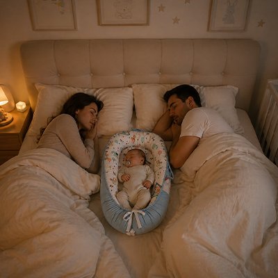réducteur de lit bebe avec bébé endormi