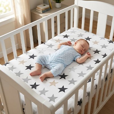 Joli drap housse lit bébé étoiles