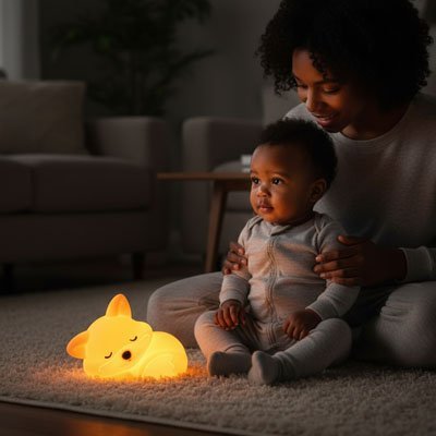 Maman bébé avec veilleuse bébé renard lumière jaune 