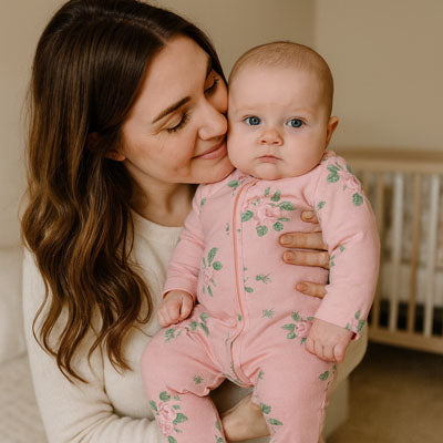 beau bébé en pyjama bébé fleuri rose