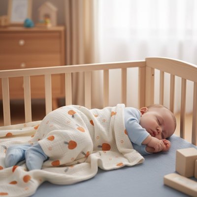 beau bébé endormi avec couverture bebe champignon