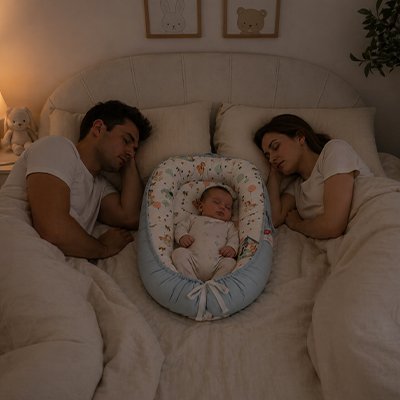 beau bébé endormi dans réducteur de lit bebe