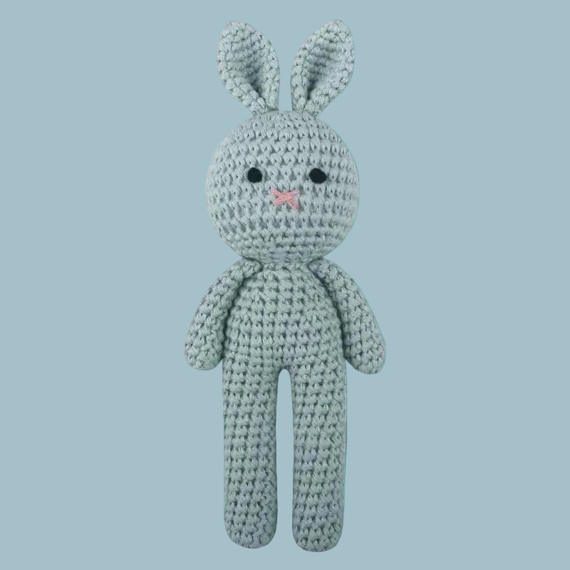 beau doudou lapin bleu gris