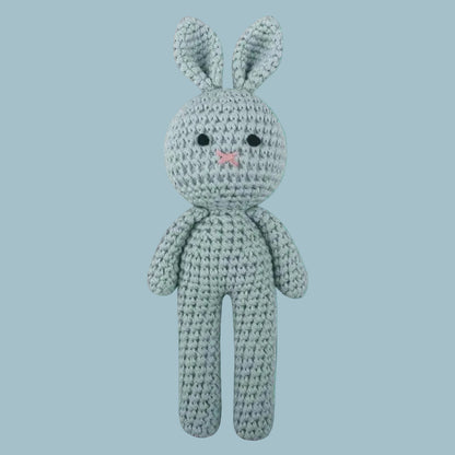 beau doudou lapin bleu gris