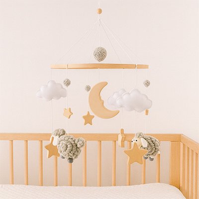 beau mobile lit bébé en bois lune