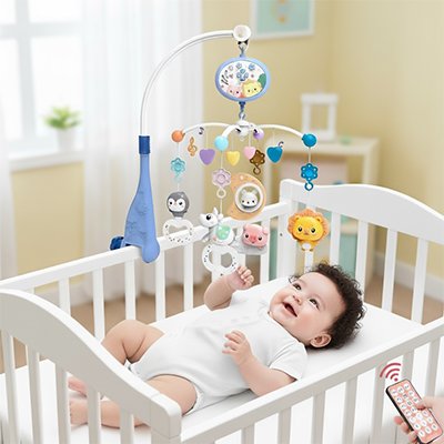 beau mobile musical bébé avec bébé souriant 