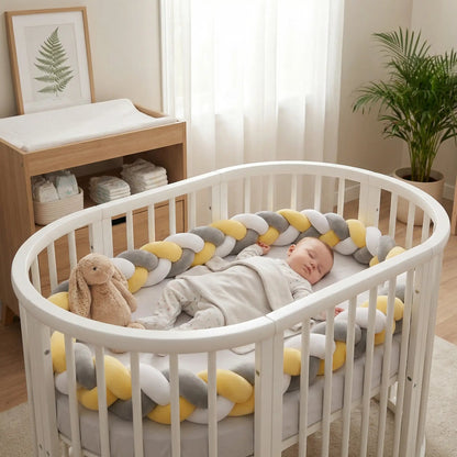 beau bebe dort joli tresse de lit jaune gris blanc