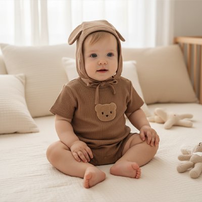 bébé assis en pyjama bebe garcon chocolat