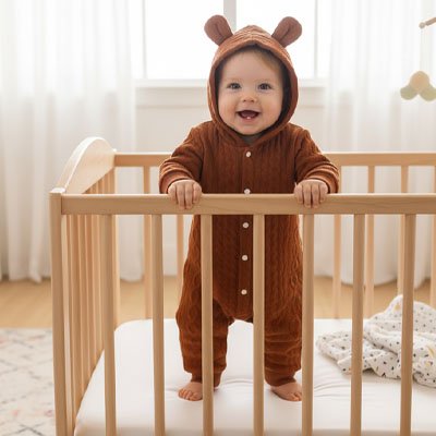 bébé au lit pyjama bebe cotelé marron