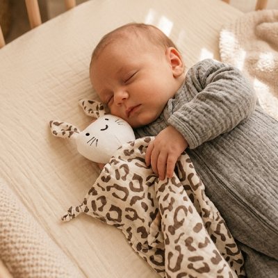 bébé dort avec doudou bebe garcon lapin