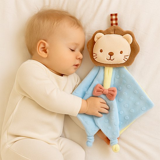 bébé dort avec doudou bebe lionceau
