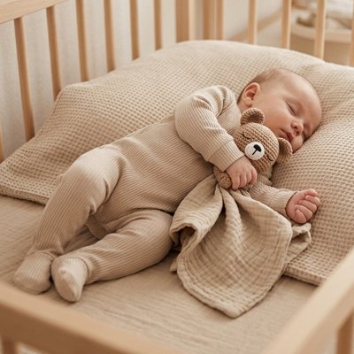 bébé dort avec doudou pour bébé garçon kaki