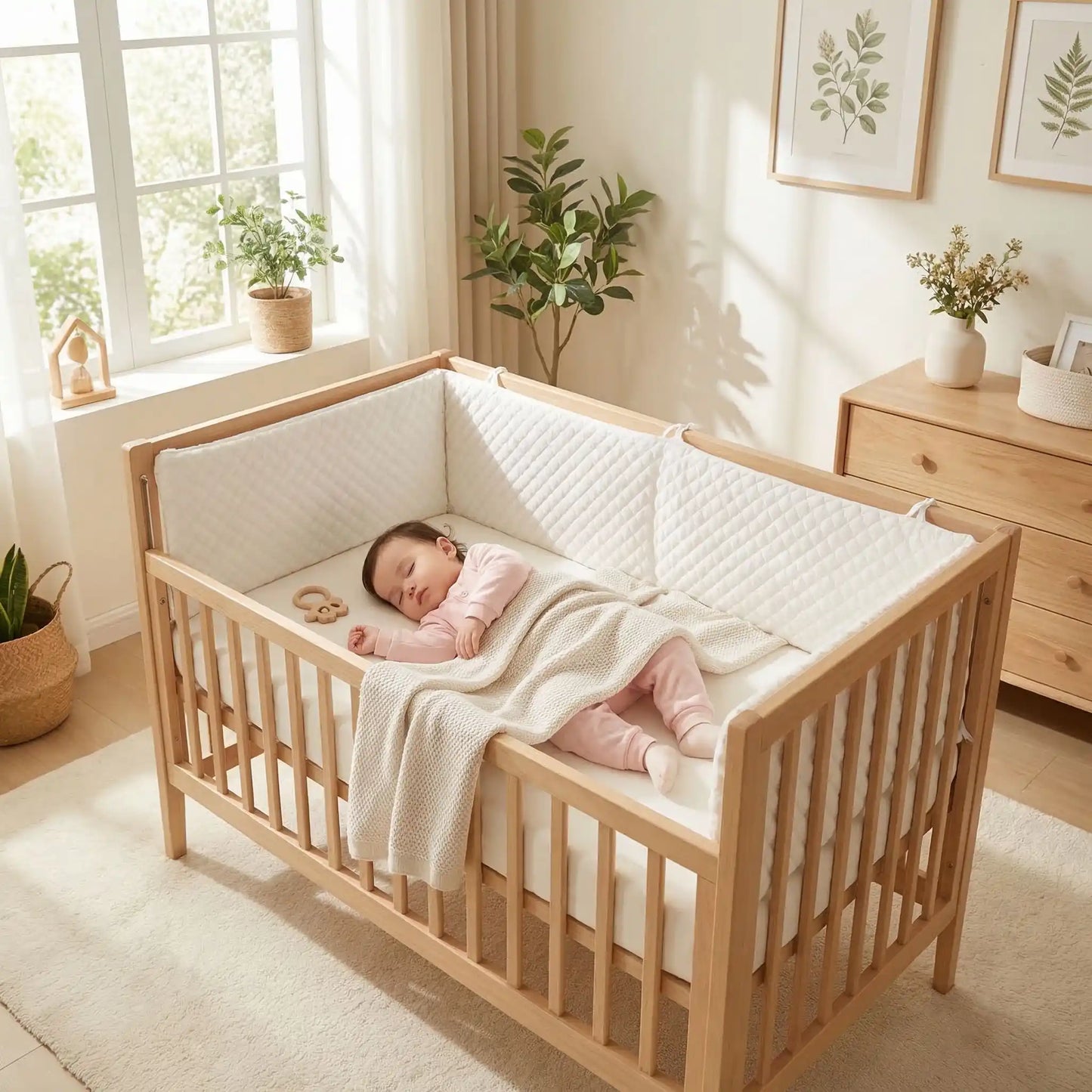 bébé dort avec tour de lit bebe beige