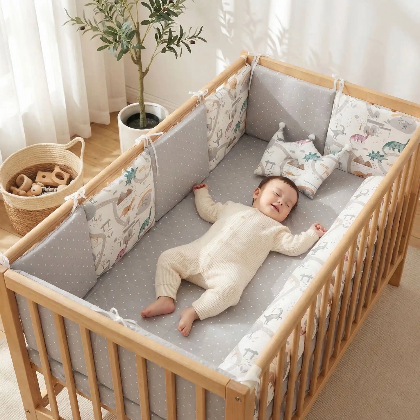 bébé dort avec tour de lit bebe dino
