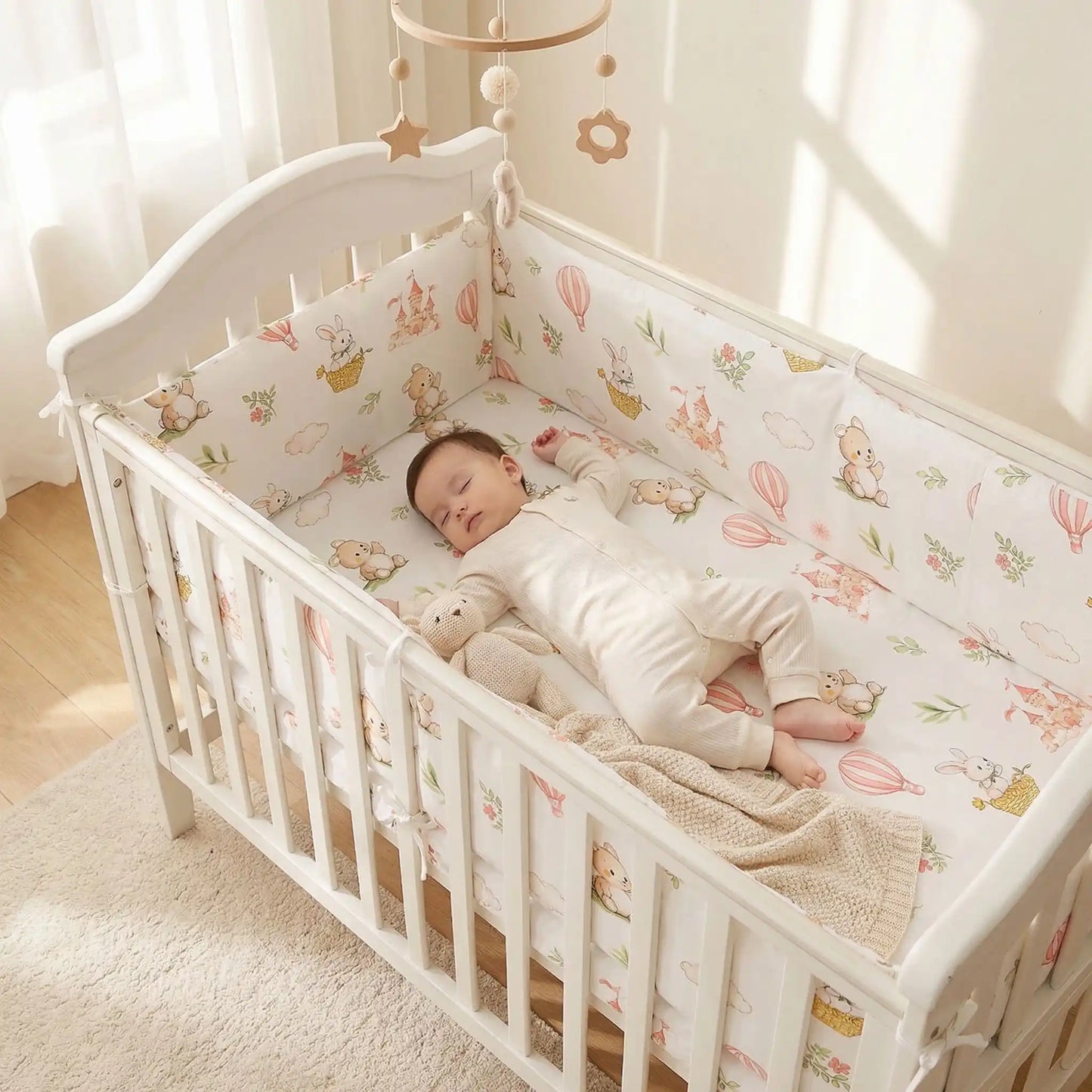 bébé dort avec tour de lit pour bebe animaux