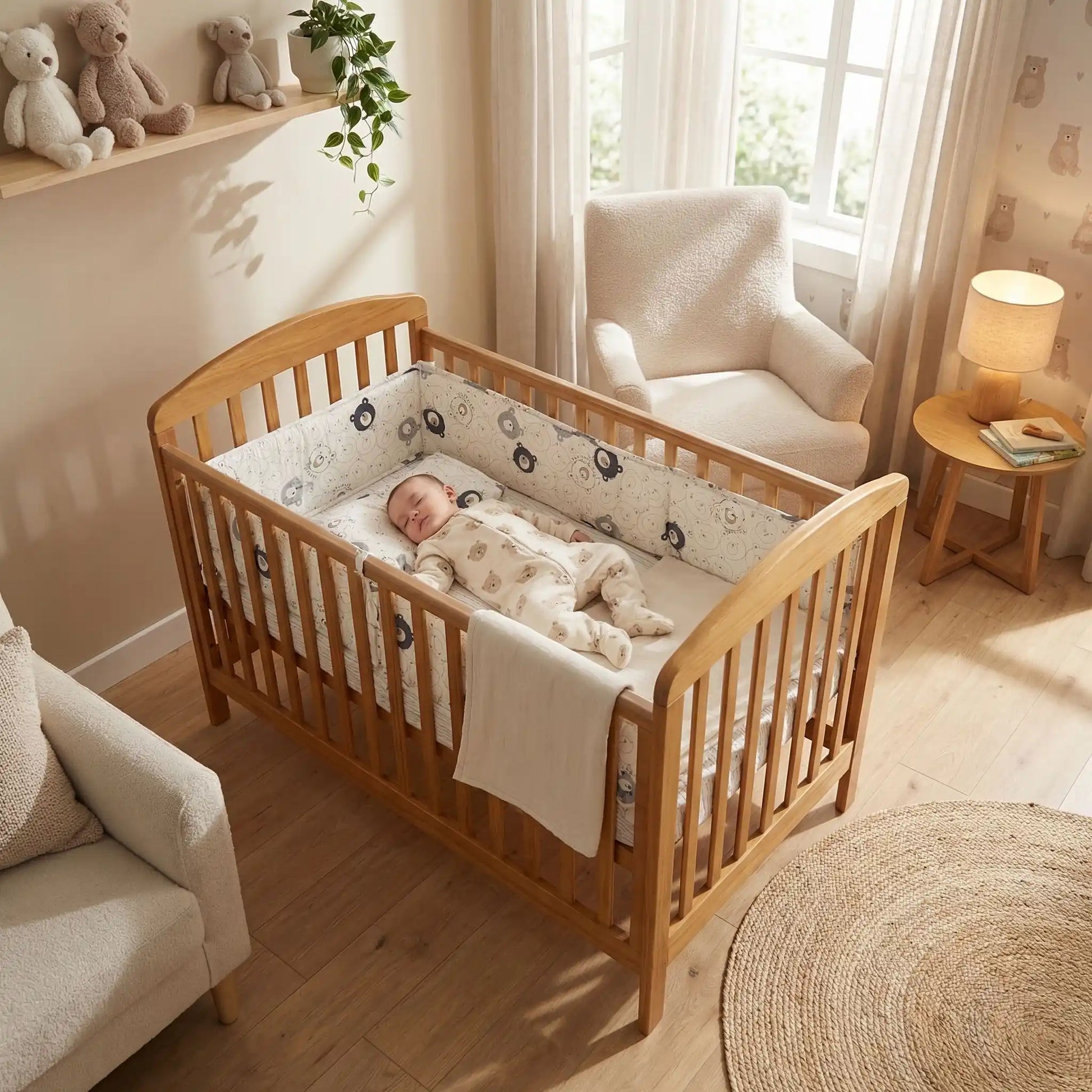 bébé dort avec tour de lit pour bebe ourson