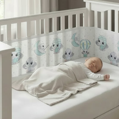 bébé dort avec tour de lit respirant éléphant