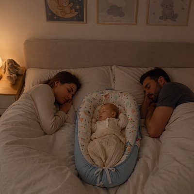 bébé dort dans joli réducteur de lit bebe