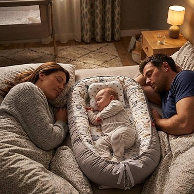 bébé dort dans reducteur de lit pour bebe