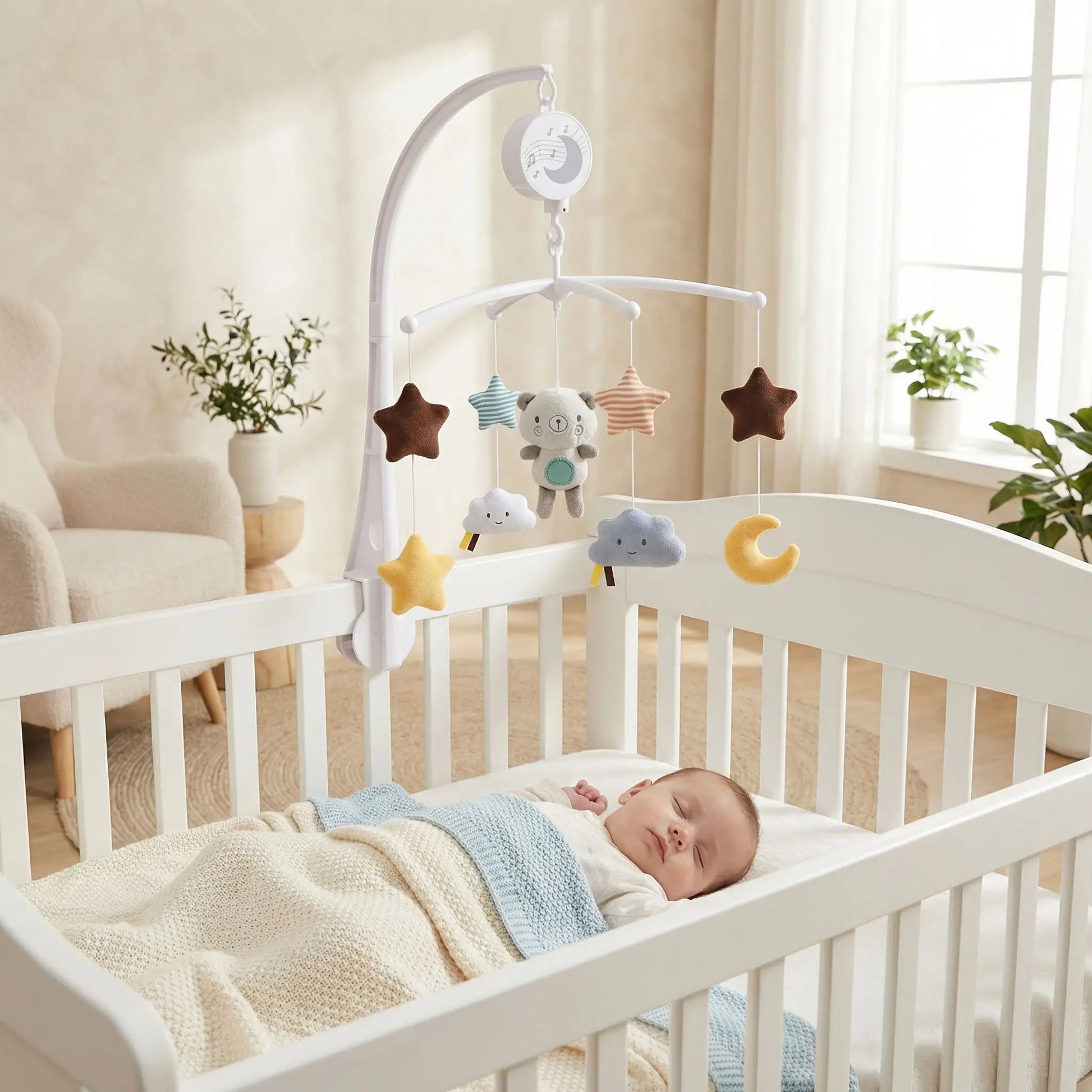 bébé dort paisiblement avec mobile musical bébé