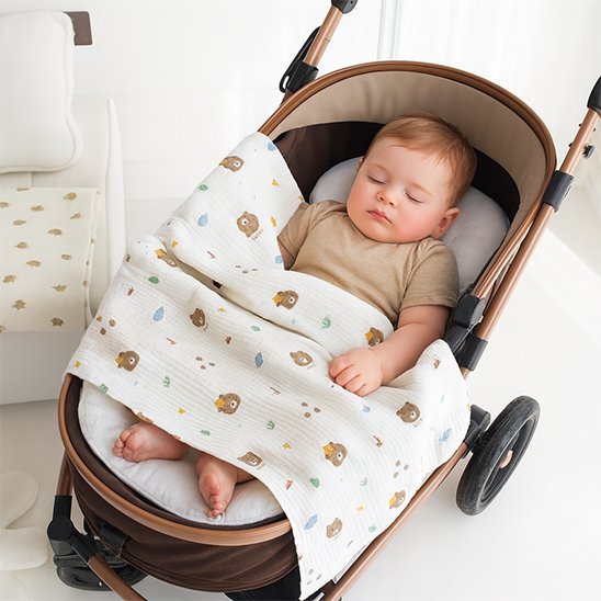 bébé dort poussette couverture bébé tête ourson