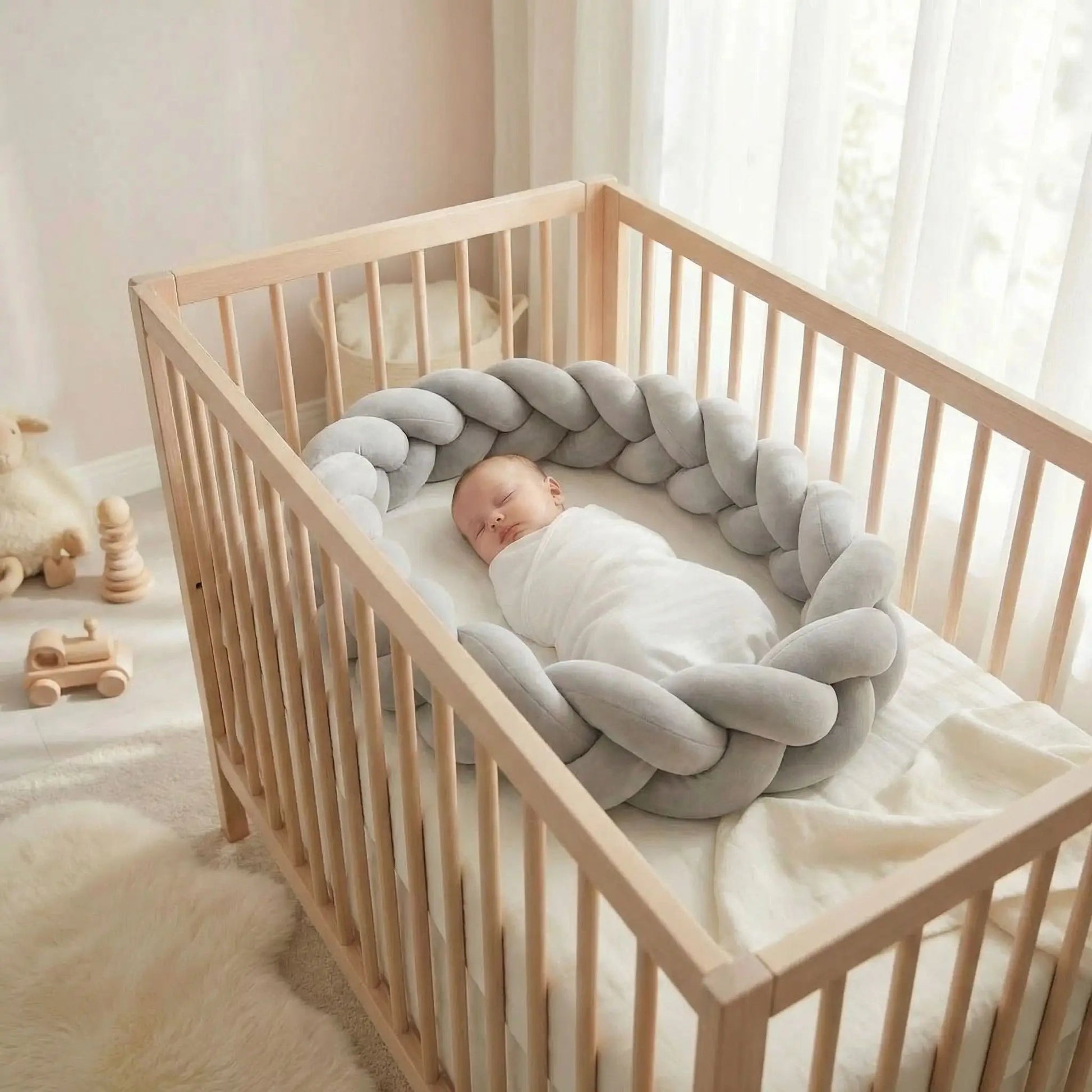 bebe dort sereinement tresse de lit bebe grise