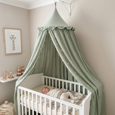 bébé dort sous ciel de lit pour bebe bleu