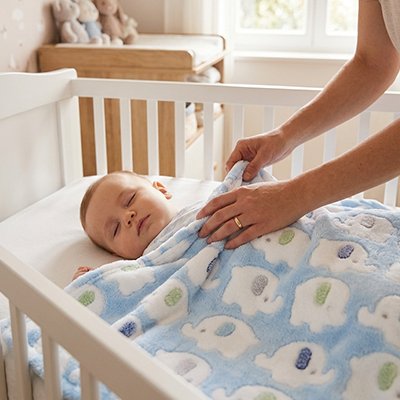 Bébé endormi sous couverture bébé beue éléphant 