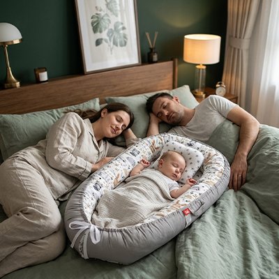 bébé endormi dans reducteur de lit pour bebe