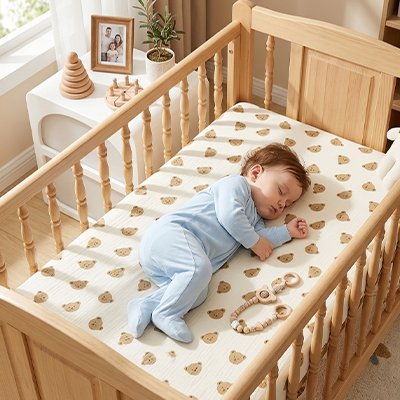 bébé endormi drap housse lit bébé tête ourson
