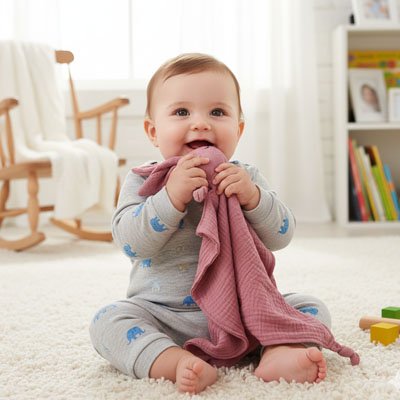  bébé tient doudou lapin rose poudré
