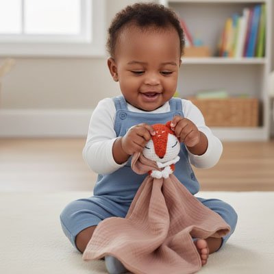 bébé tient oreilles doudou roux