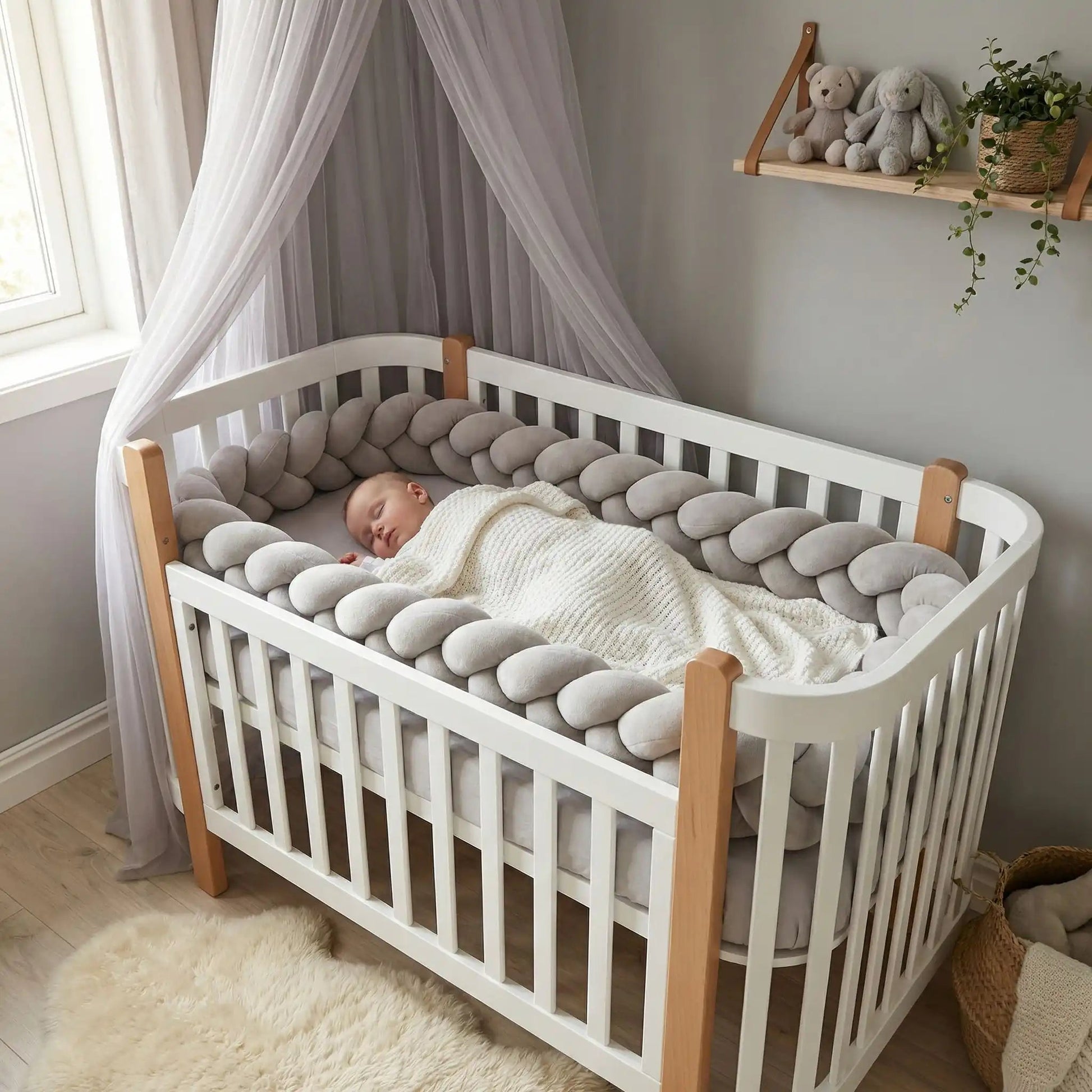 belle tresse de lit bebe avec bebe endormi