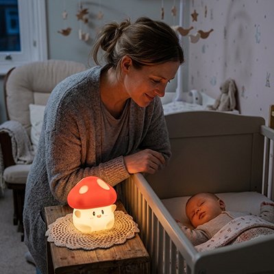 belle veilleuse bebe champignon