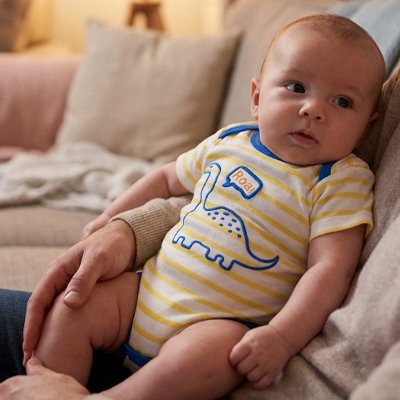 Body bébé garçon rayures jaunes dino