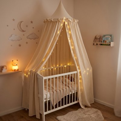 Ciel de lit bébé beige féérique