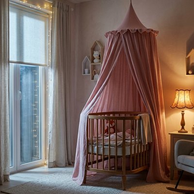 Ciel de lit bébé rose