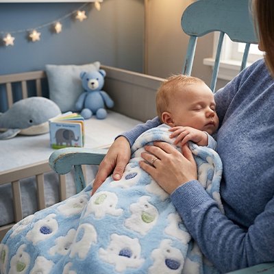 Couverture bébé bleue éléphant