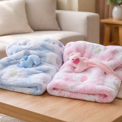 Couverture bébé bleue rose animaux