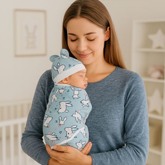 Couverture  demmaillotage lapin bleue