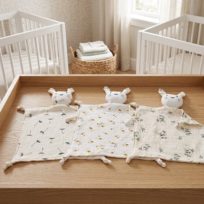 Doudou lapin florale au nombre trois 