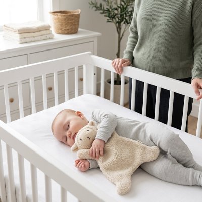doudou pour bebe mouton avec bebe endormi