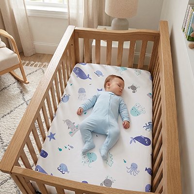 Drap housse lit bebe animaux marins