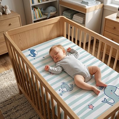 Drap housse lit bébé baleine bleue