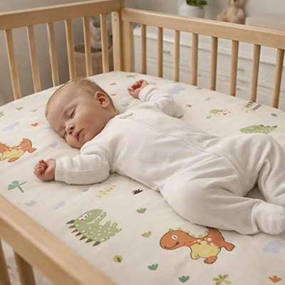 Drap housse lit bébé dinosaure