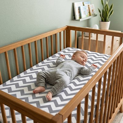 Drap housse lit bébé géogmétrique gris blanc 