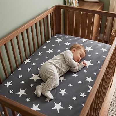 Drap housse lit bebe gris étoiles grises 