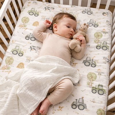Drap housse lit bébé tracteur