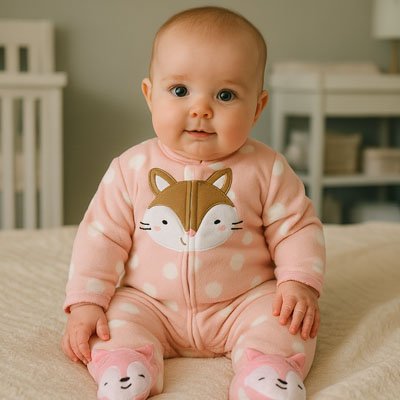 joli bebe assis pyjama rose tete de renard