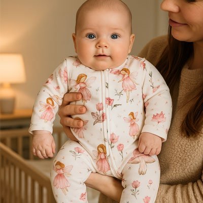 joli bébé en pyjama bébé fée aux bras maman